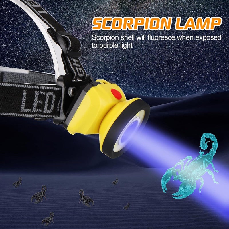 JGA JOGGING ARM LED Headlamp 395nm UV Black Light COB White Color Headlight 2 in 1 Lightweight Suit for Home Outdoor Camping Pet Urine Stains Fishing Inspection Jogging Emergency Scorpion 2pcs - Image 5